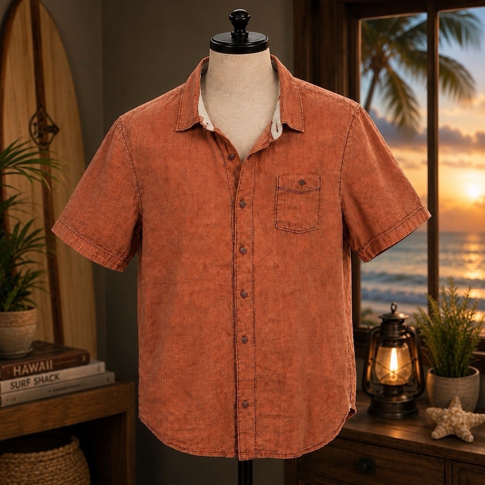 Tommy Bahama Linen Shirt XL  Coral Orange Short Sleeve